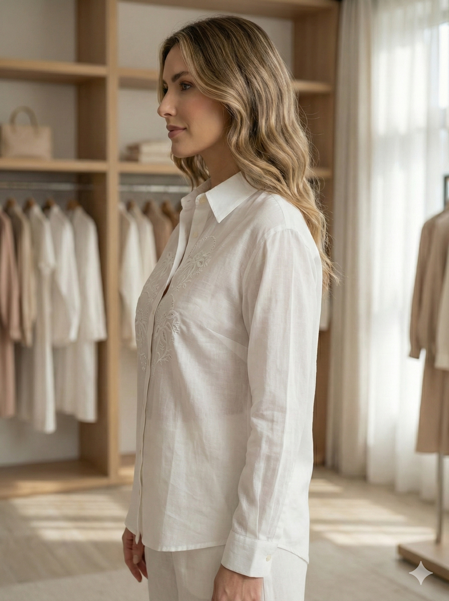 Pure Silk Shirt with Chikan Embroidery - Natural - SHILVIKA