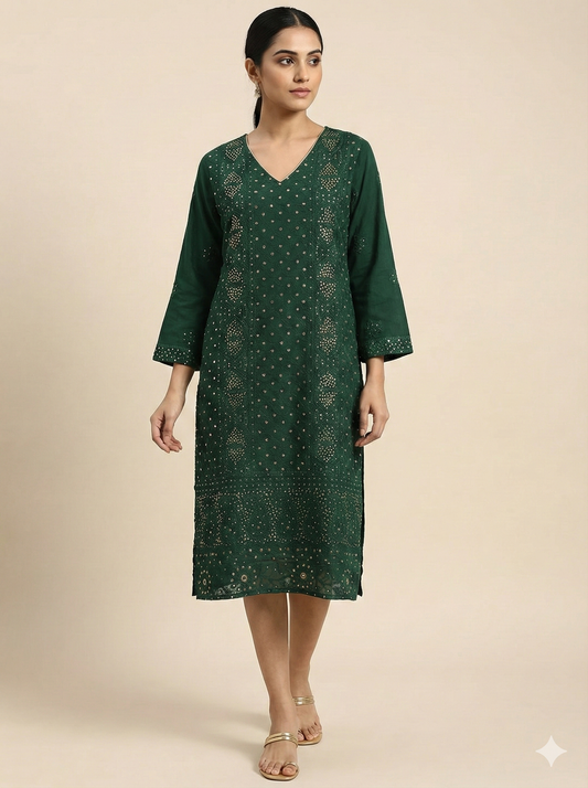 Pure Silk Georgette Dress - Bottle Green