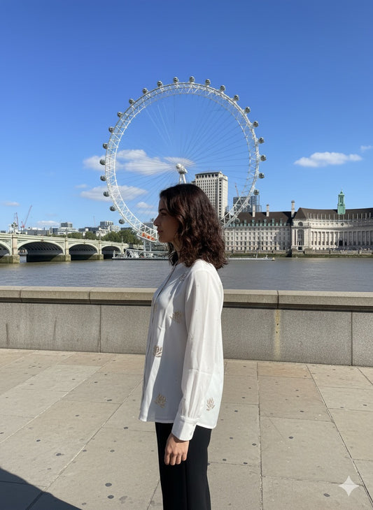 Pure Silk Georgette Shirt with Balda Work - Natural