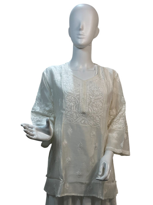 Chikan Hand Embroidery Chanderi Patch Top - SHILVIKA