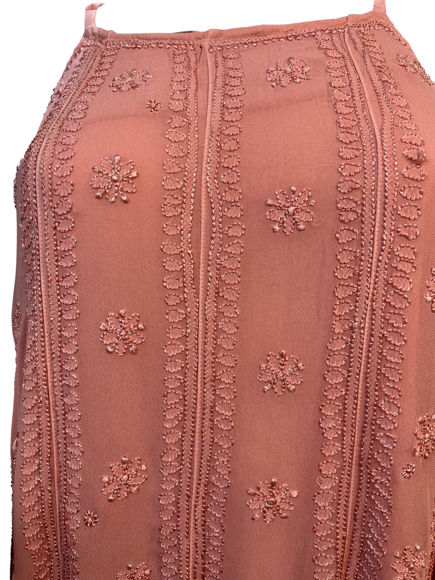 Peach Chikankari Embroidered Spaghetti - Full Front & Back Embroidery - SHILVIKA