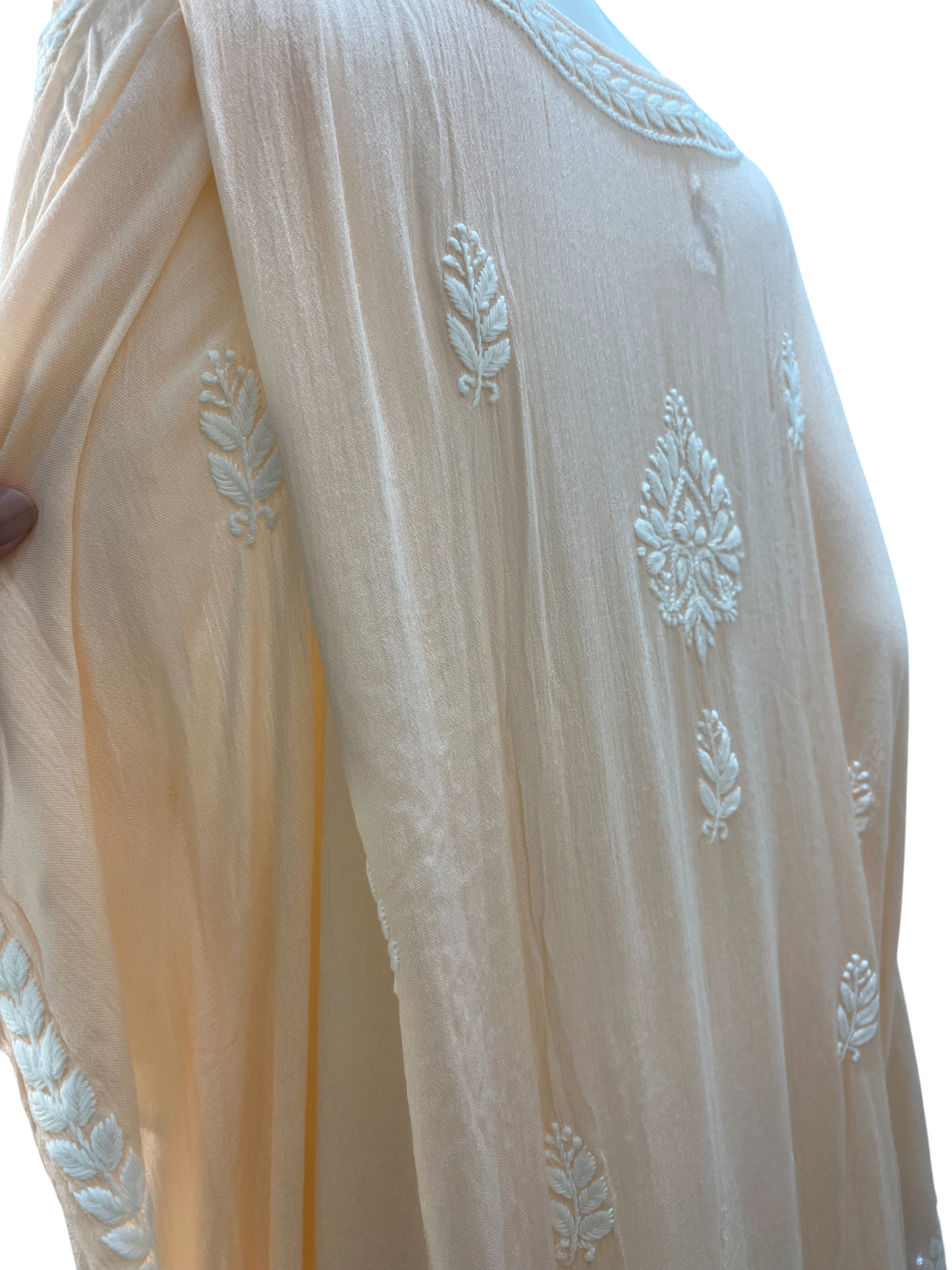 Peach Crush Rayon Kaftan with Intricate Chikankari Embroidery - SHILVIKA
