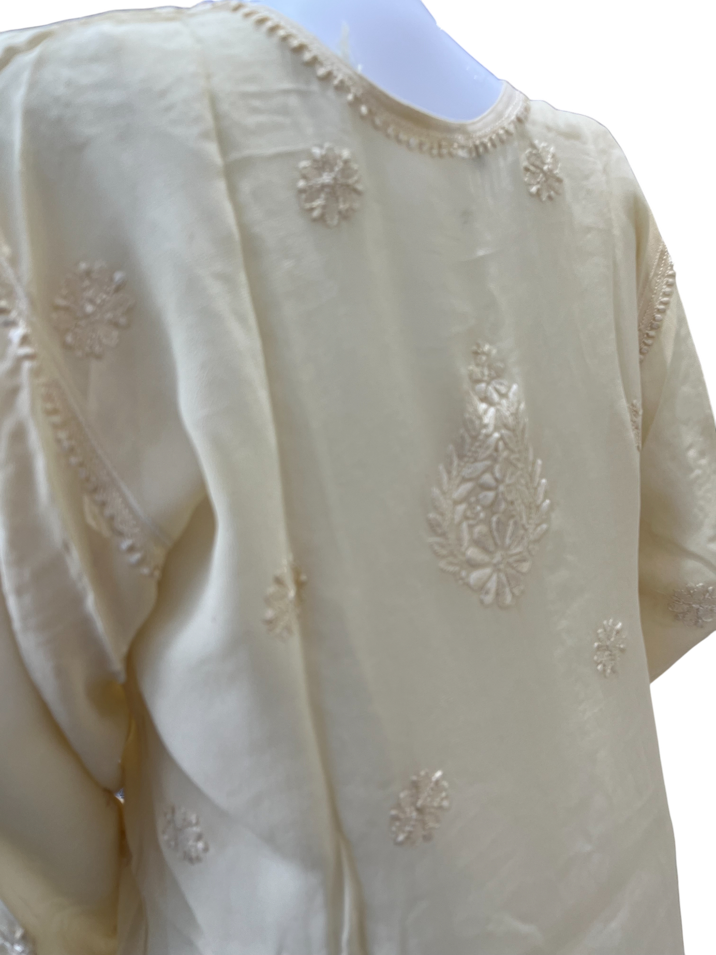 Chikankari Short Mustard Kurti - SHILVIKA