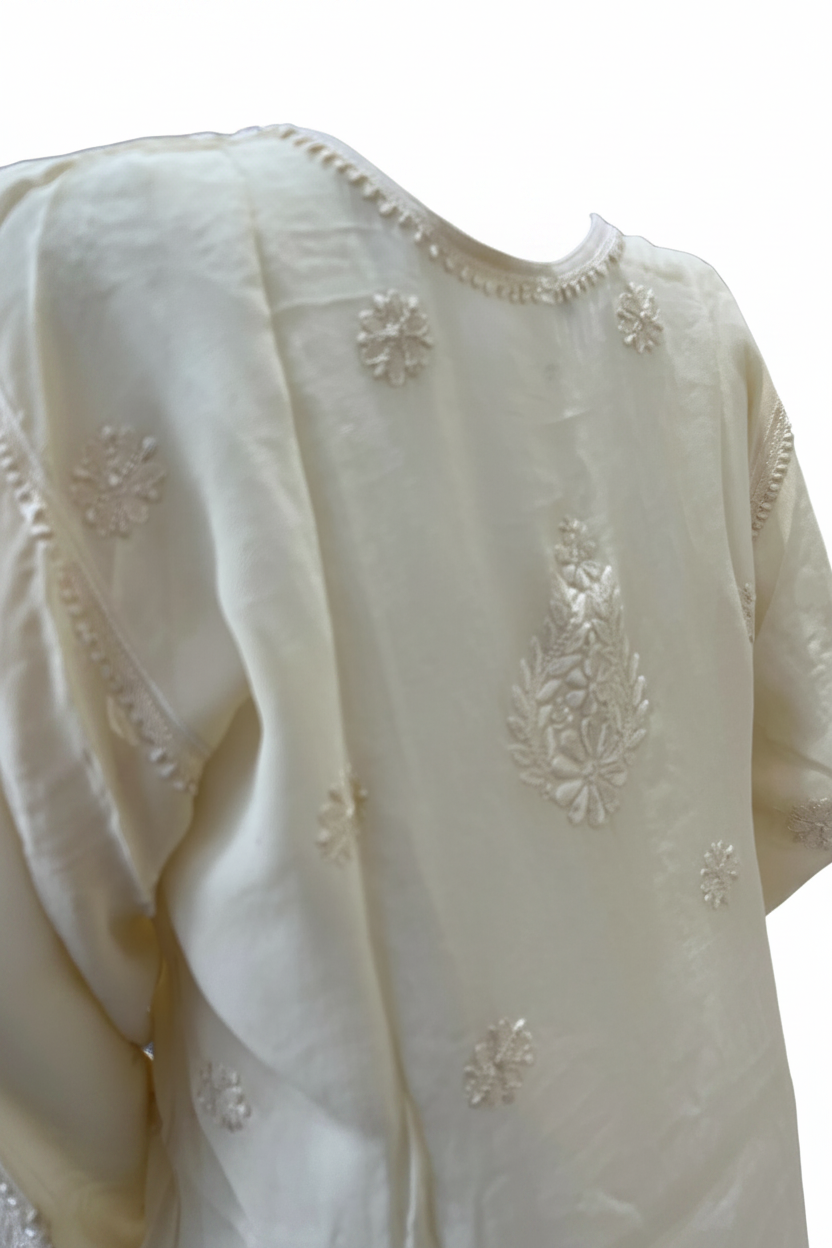 Chikankari Short Mustard Kurti - SHILVIKA