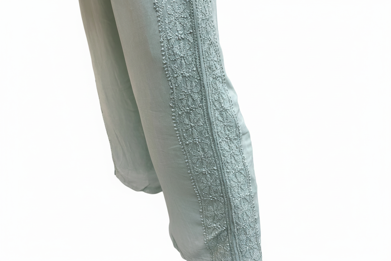 Elegant Mint Green Chikankari-Style Embroidered Co-ord Set - SHILVIKA