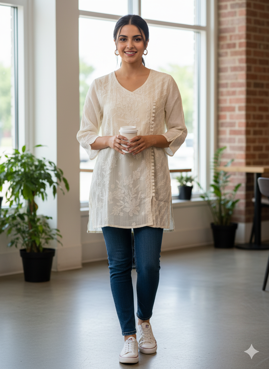 Mal Chanderi Chikankari Anarkali Top - SHILVIKA