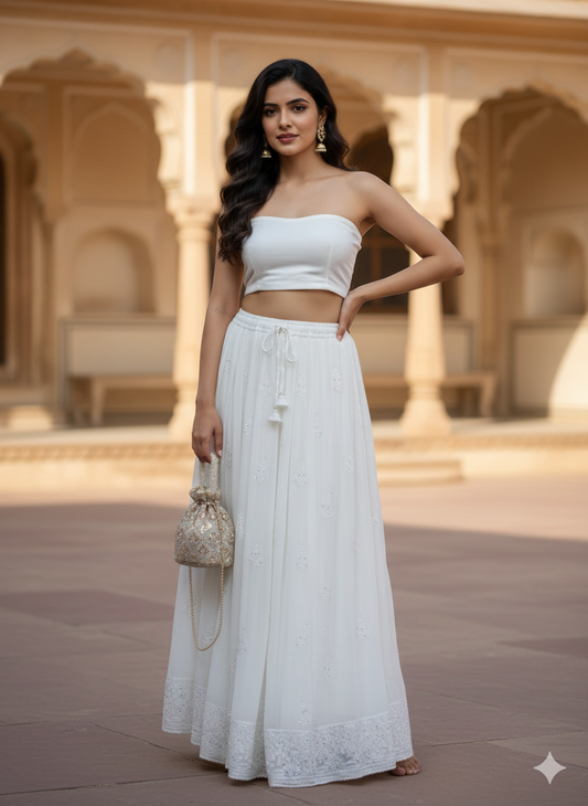 Chikankari Embroidered Long Skirt in Georgette