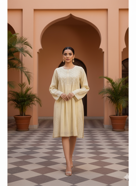 Chikankari Short Mustard Top/Tunic