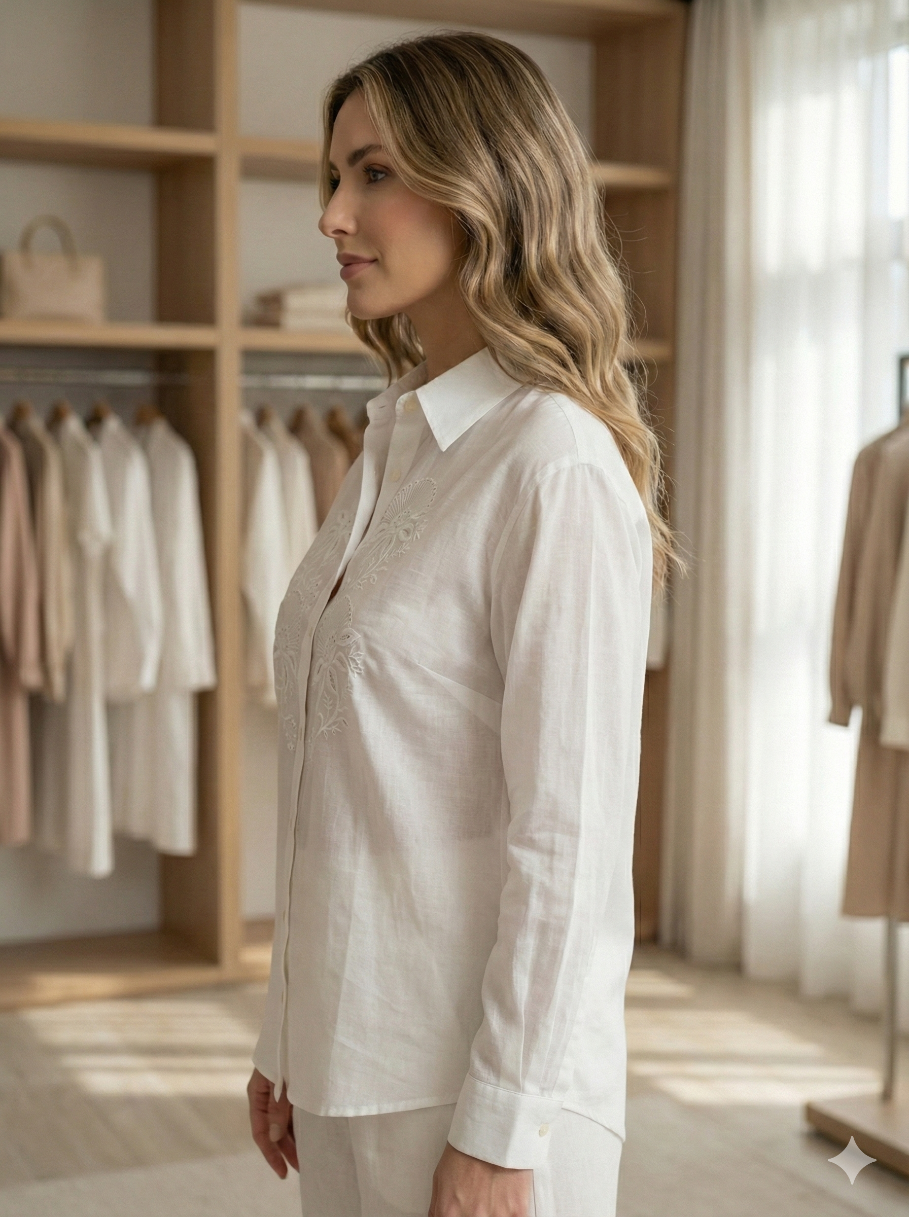 Pure Silk Shirt with Chikan Embroidery - Natural - SHILVIKA