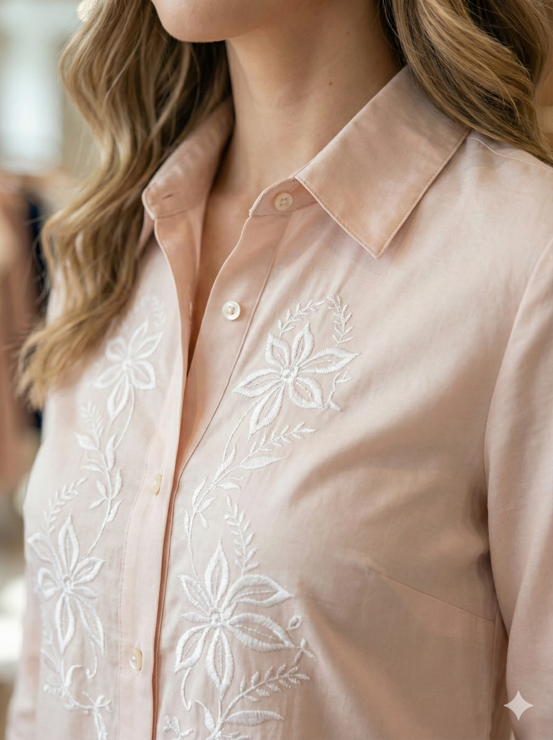 Pure Silk Shirt with Chikan Embroidery - Nude - SHILVIKA