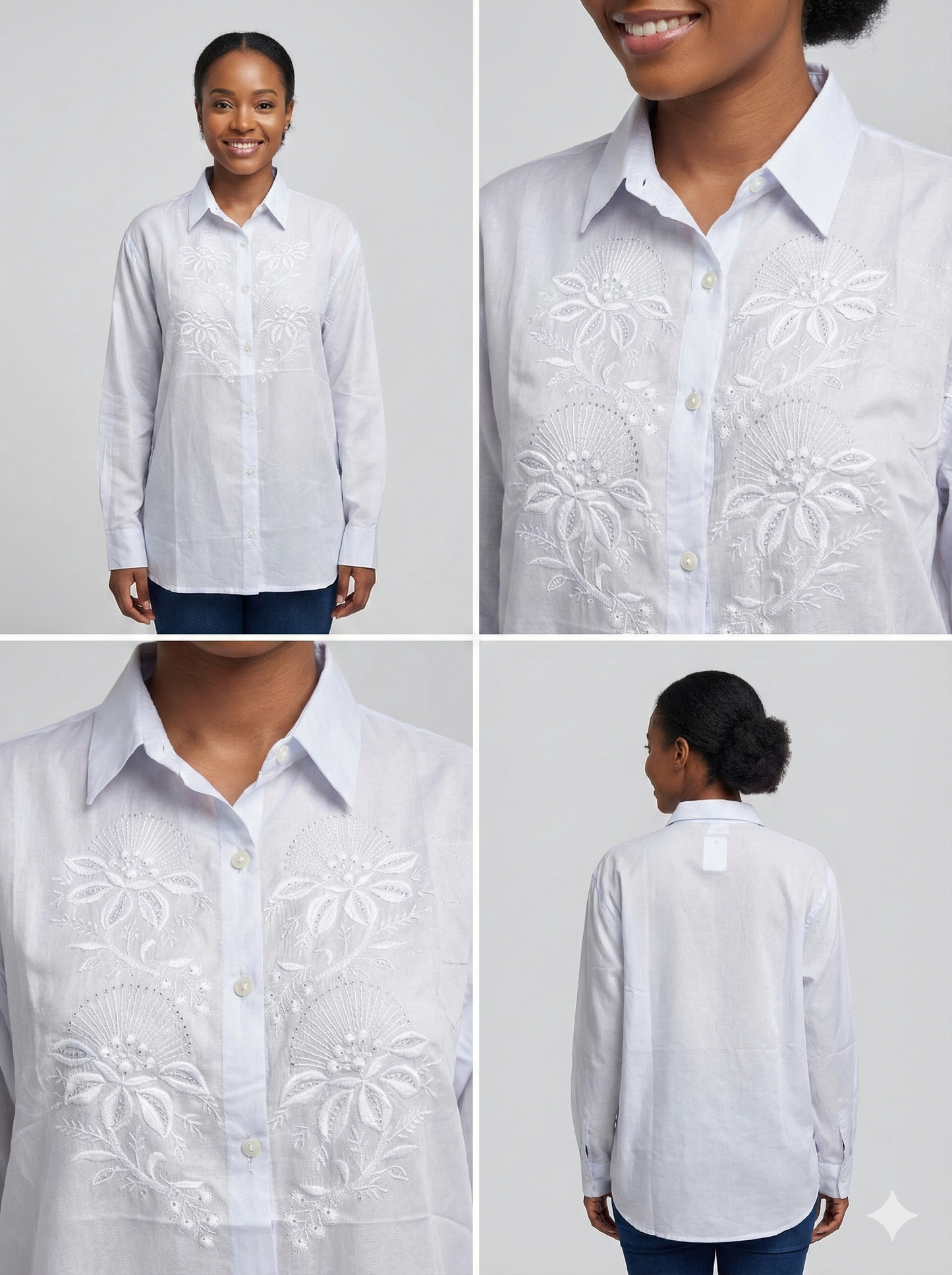 Pure Silk Shirt with Chikan Embroidery - Celeste Blue - SHILVIKA