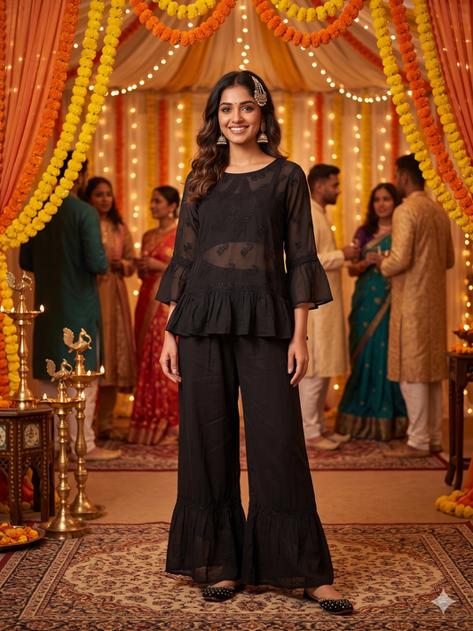 Chikankari Frill Co-Ord Set - SHILVIKA