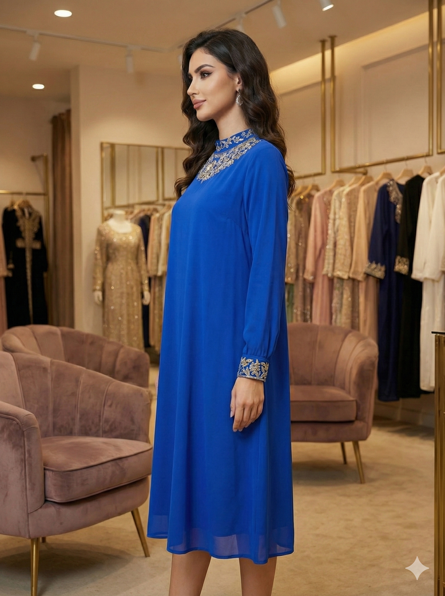 Pure Silk Double Georgette Tunic Dress - Royal Blue - SHILVIKA