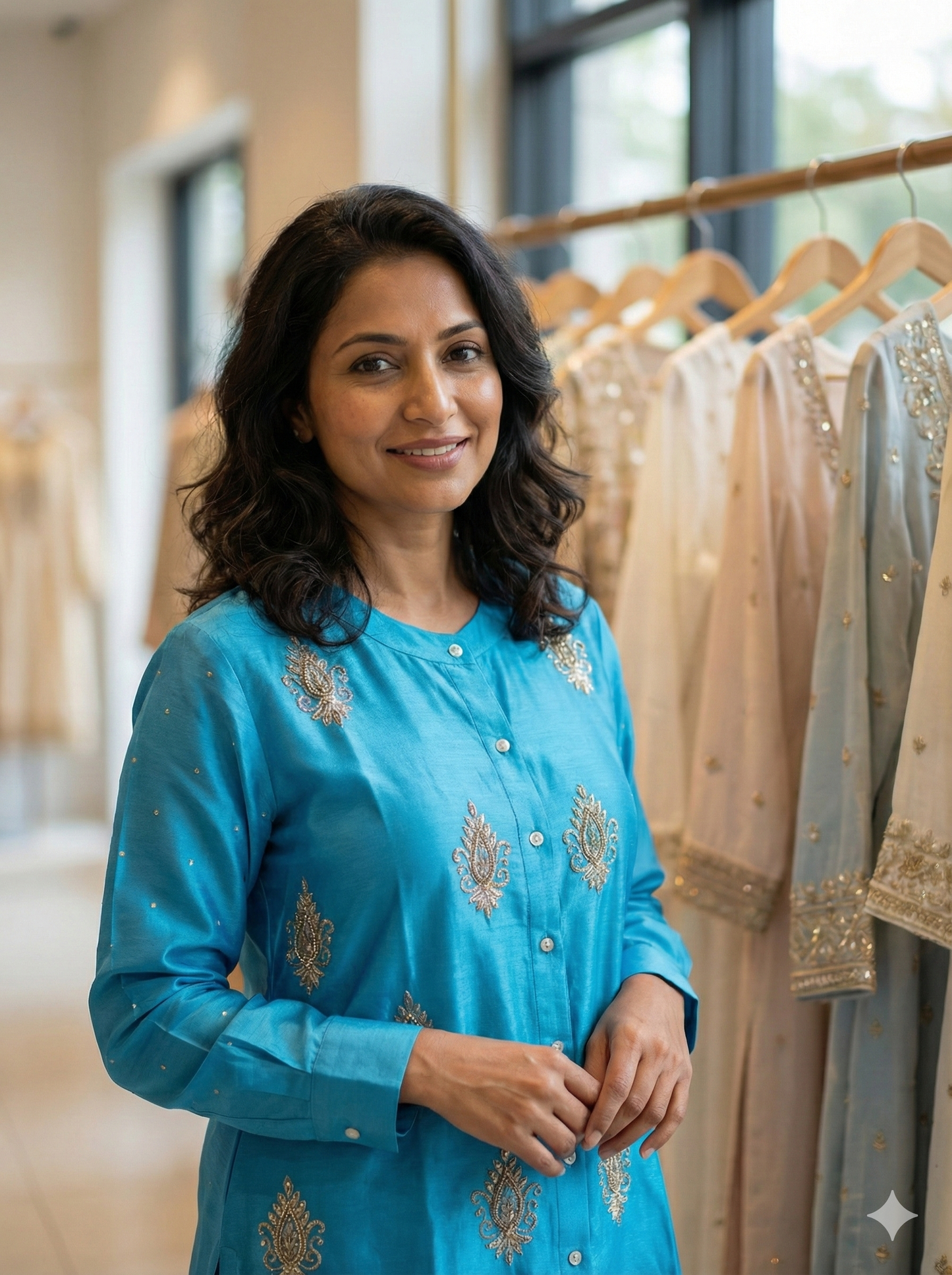 Pure Chanderi Silk Zardozi Shirt with Balda Work - Blue - SHILVIKA