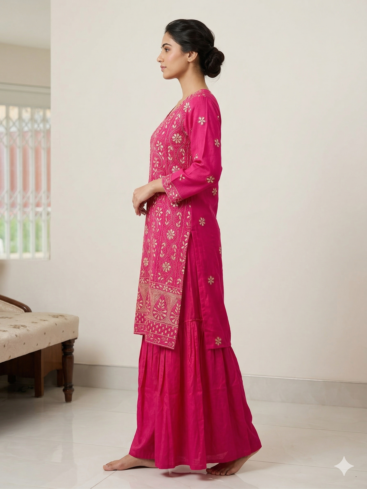 Pure Silk Georgette Kurta Gharara with Dupatta - Magenta - SHILVIKA
