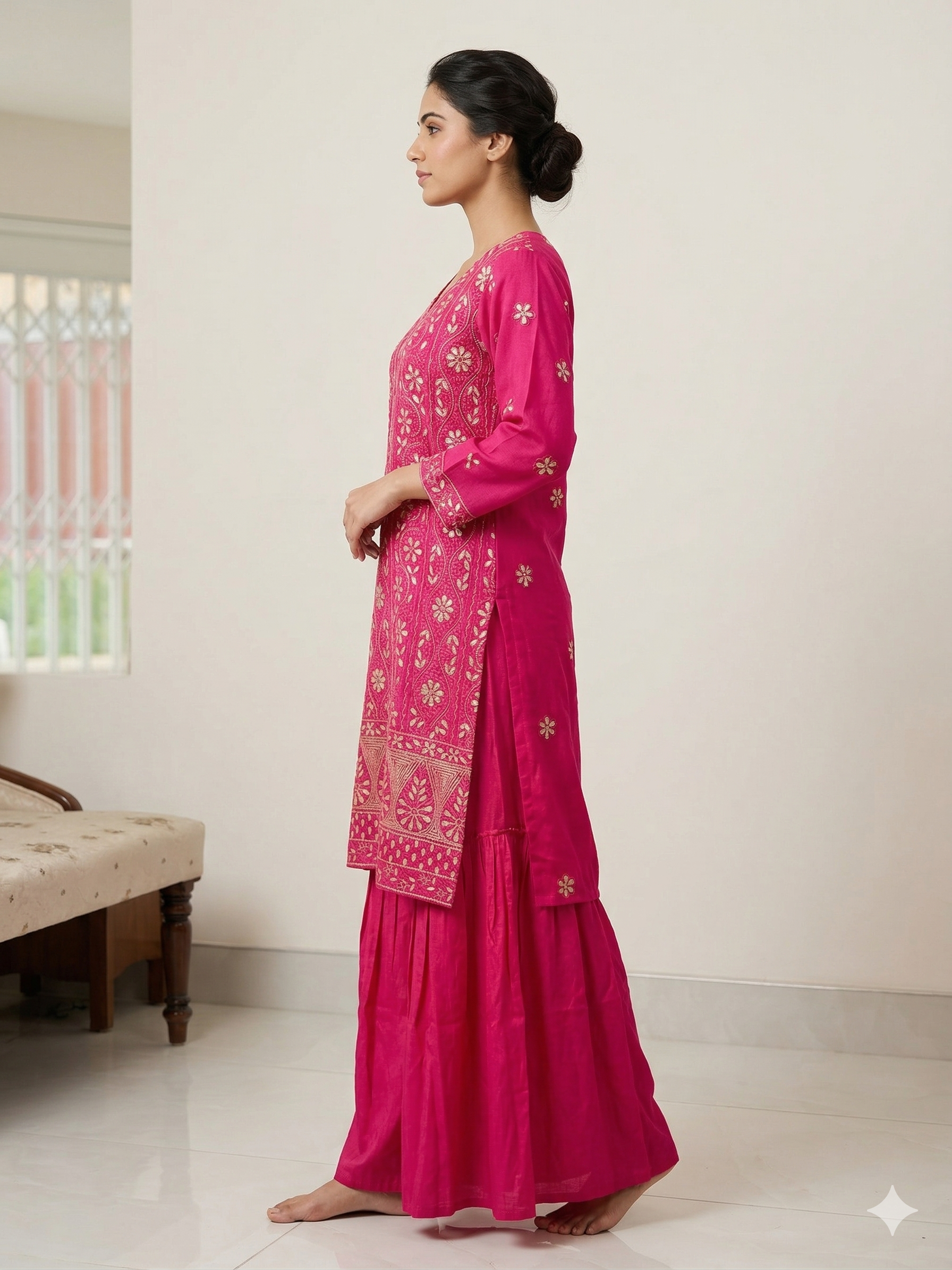 Pure Silk Georgette Kurta Gharara with Dupatta - Magenta - SHILVIKA