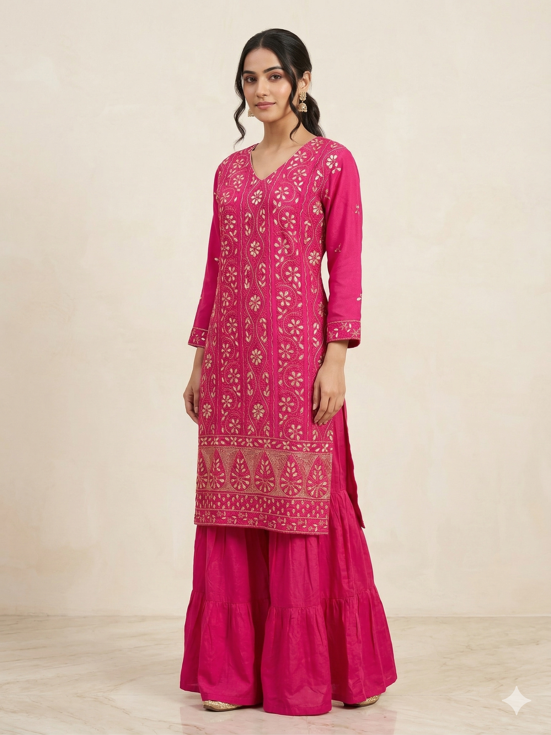 Pure Silk Georgette Kurta Gharara with Dupatta - Magenta - SHILVIKA