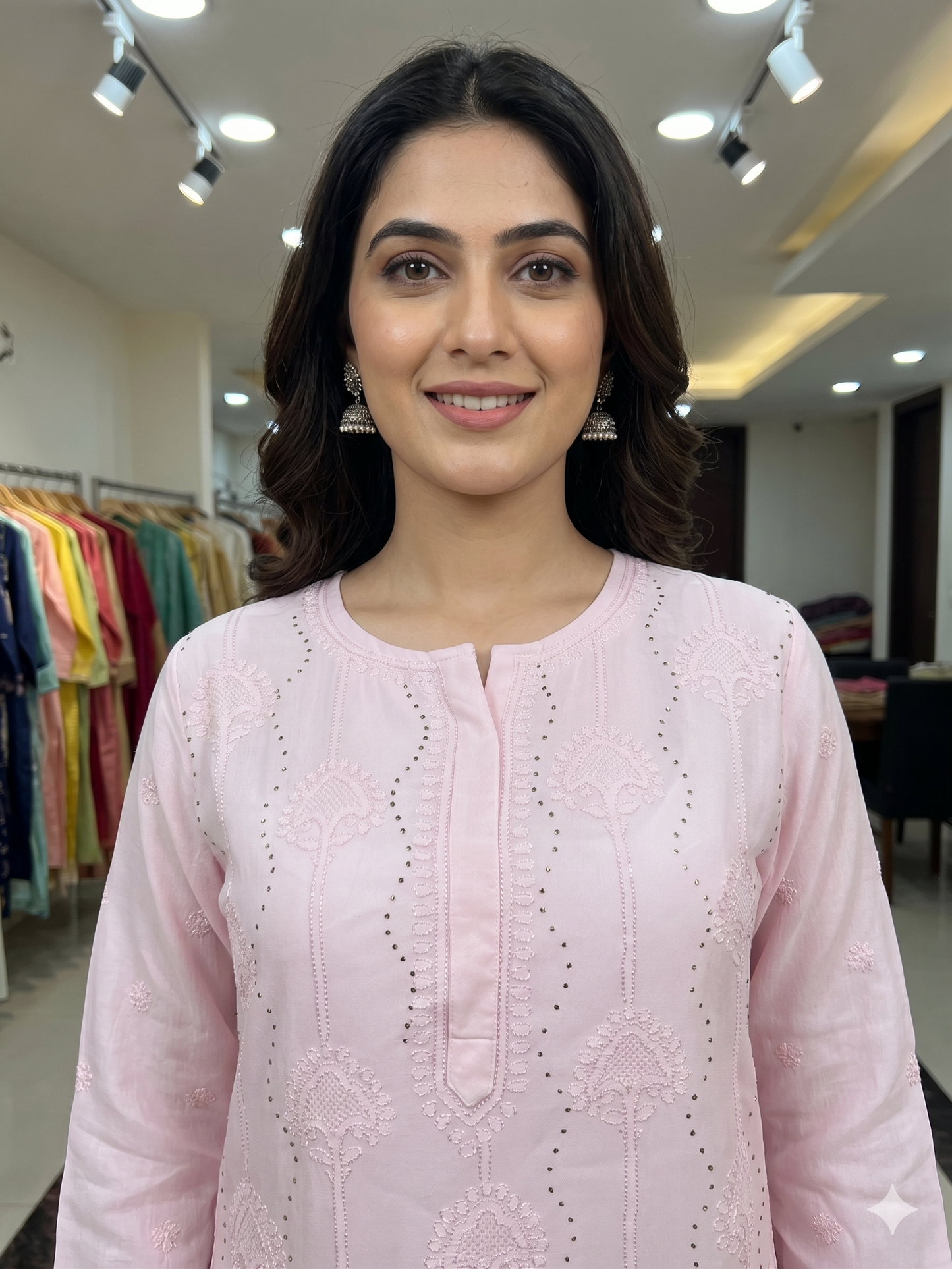 Pink Chikankari Tunic with Mukaish, Jali & Lace Details - SHILVIKA