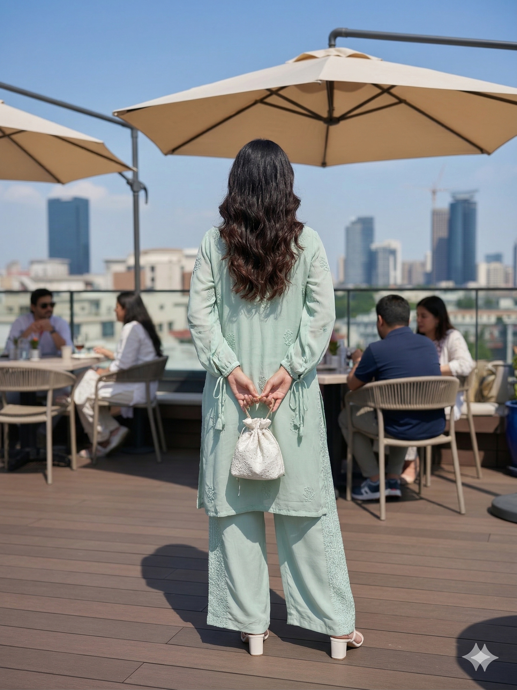 Elegant Mint Green Chikankari-Style Embroidered Co-ord Set - SHILVIKA