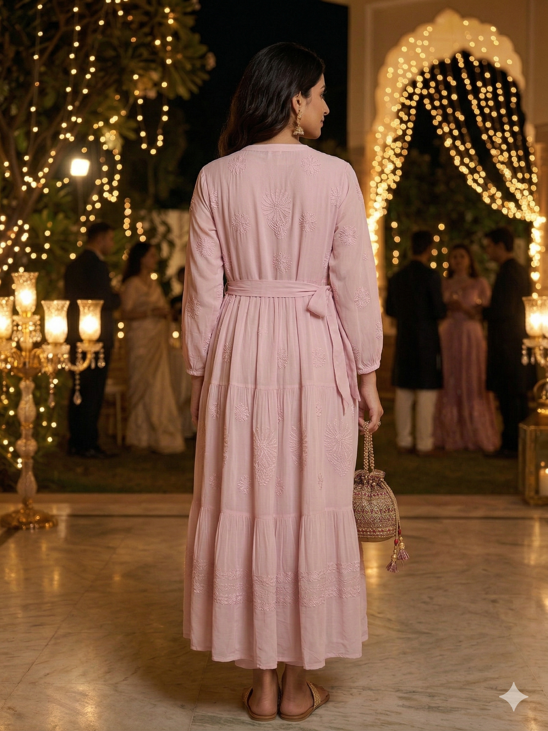 Elegant Onion Pink Georgette Chikankari Maxi Dress - SHILVIKA