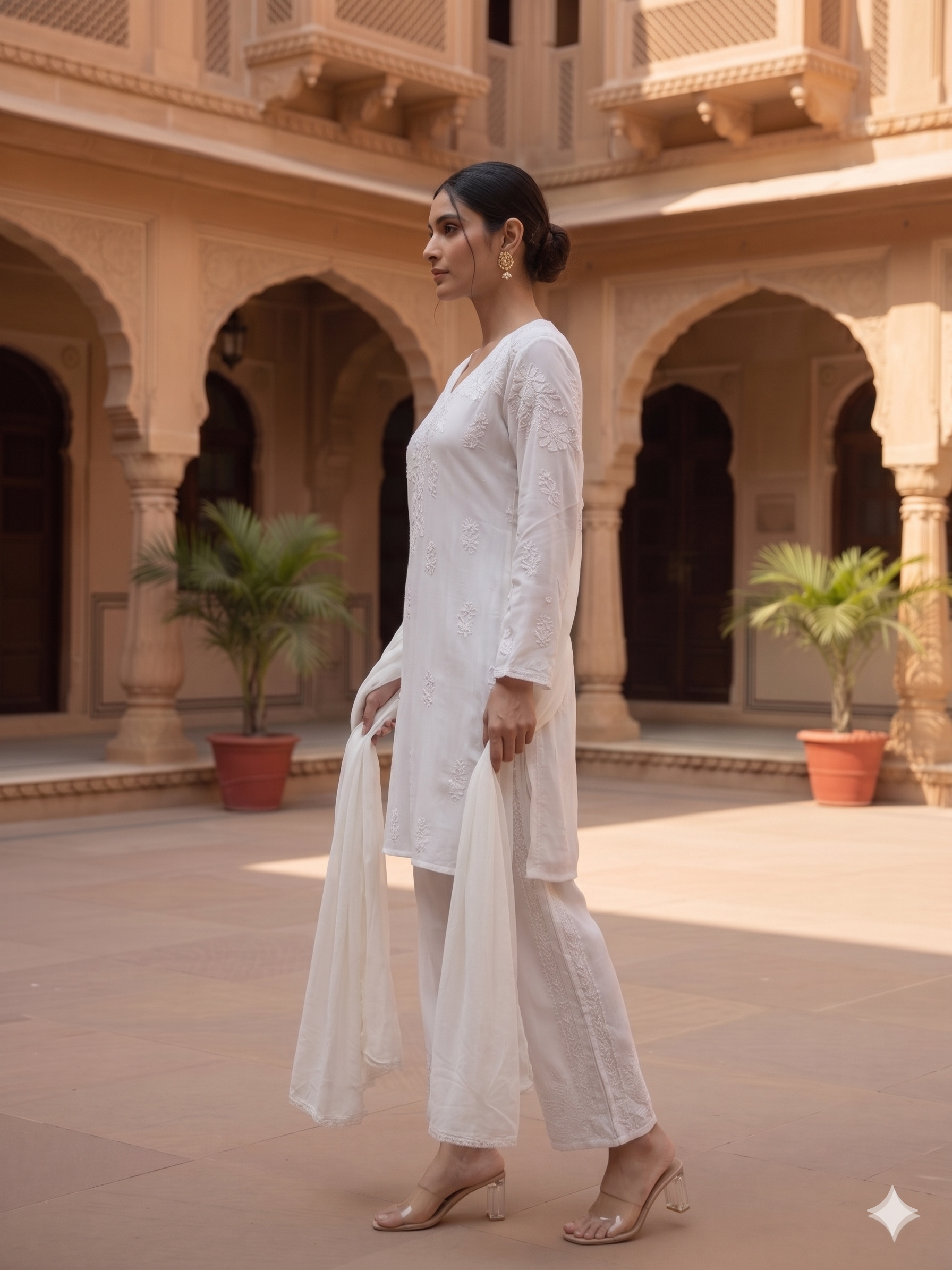 Elegant White Chikankari Hand Embroidered Co-ord Set - SHILVIKA