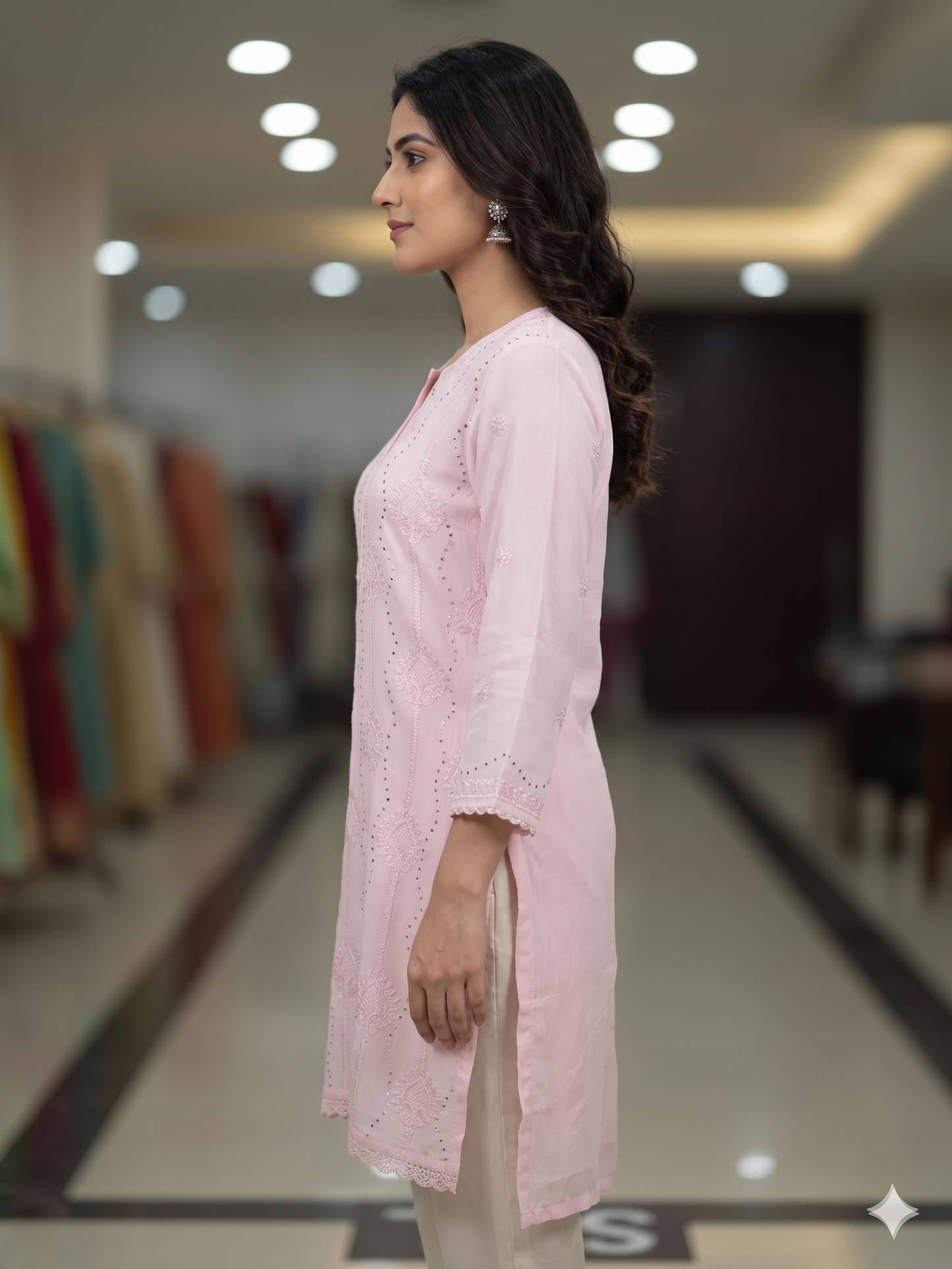 Pink Chikankari Tunic with Mukaish, Jali & Lace Details - SHILVIKA