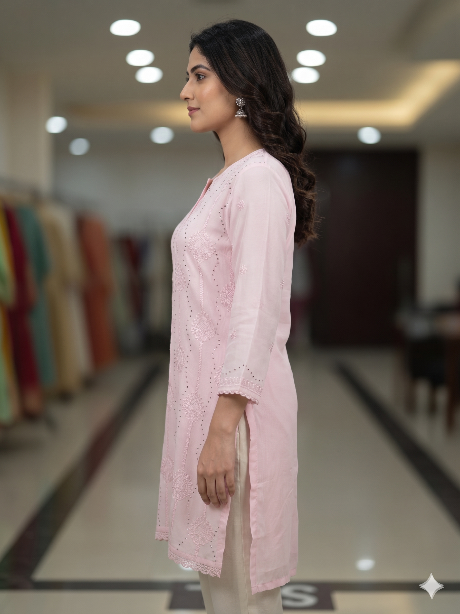 Pink Chikankari Tunic with Mukaish, Jali & Lace Details - SHILVIKA