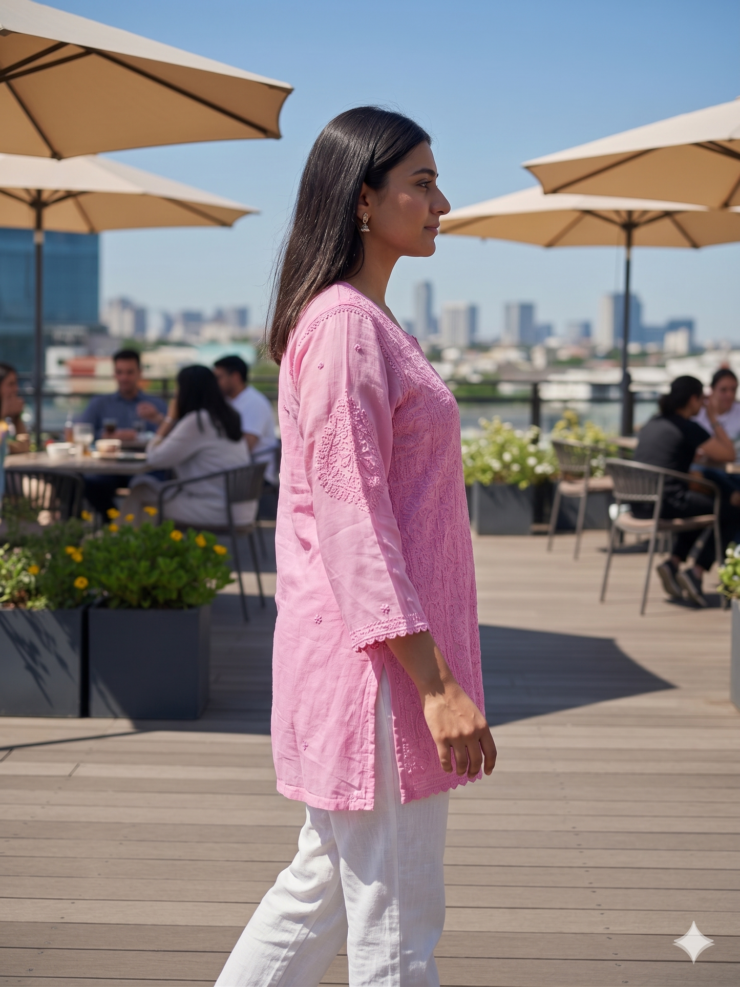 Pink Hand-Embroidered Chikankari Top with Matching Lace Details - SHILVIKA