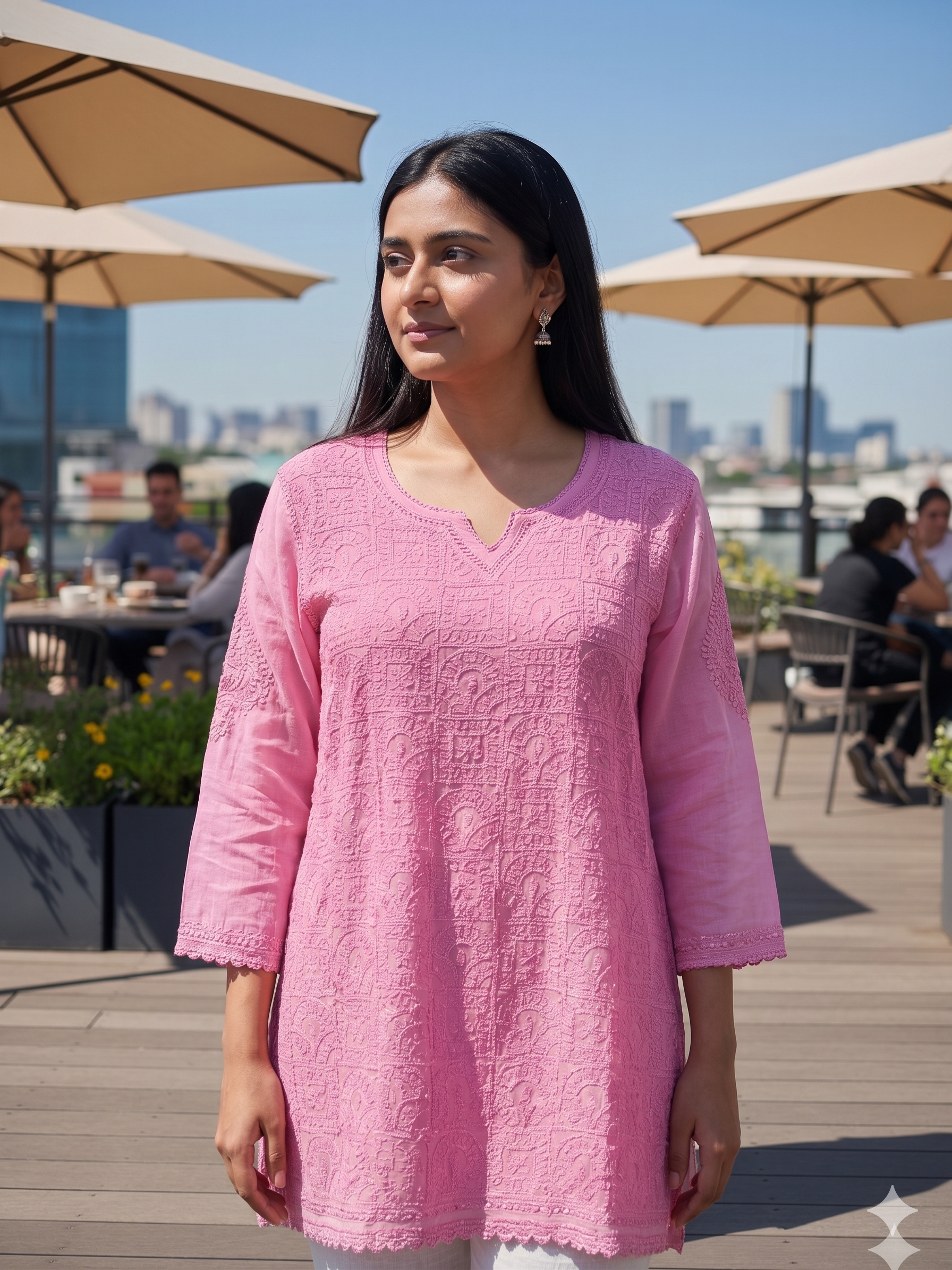 Pink Hand-Embroidered Chikankari Top with Matching Lace Details - SHILVIKA