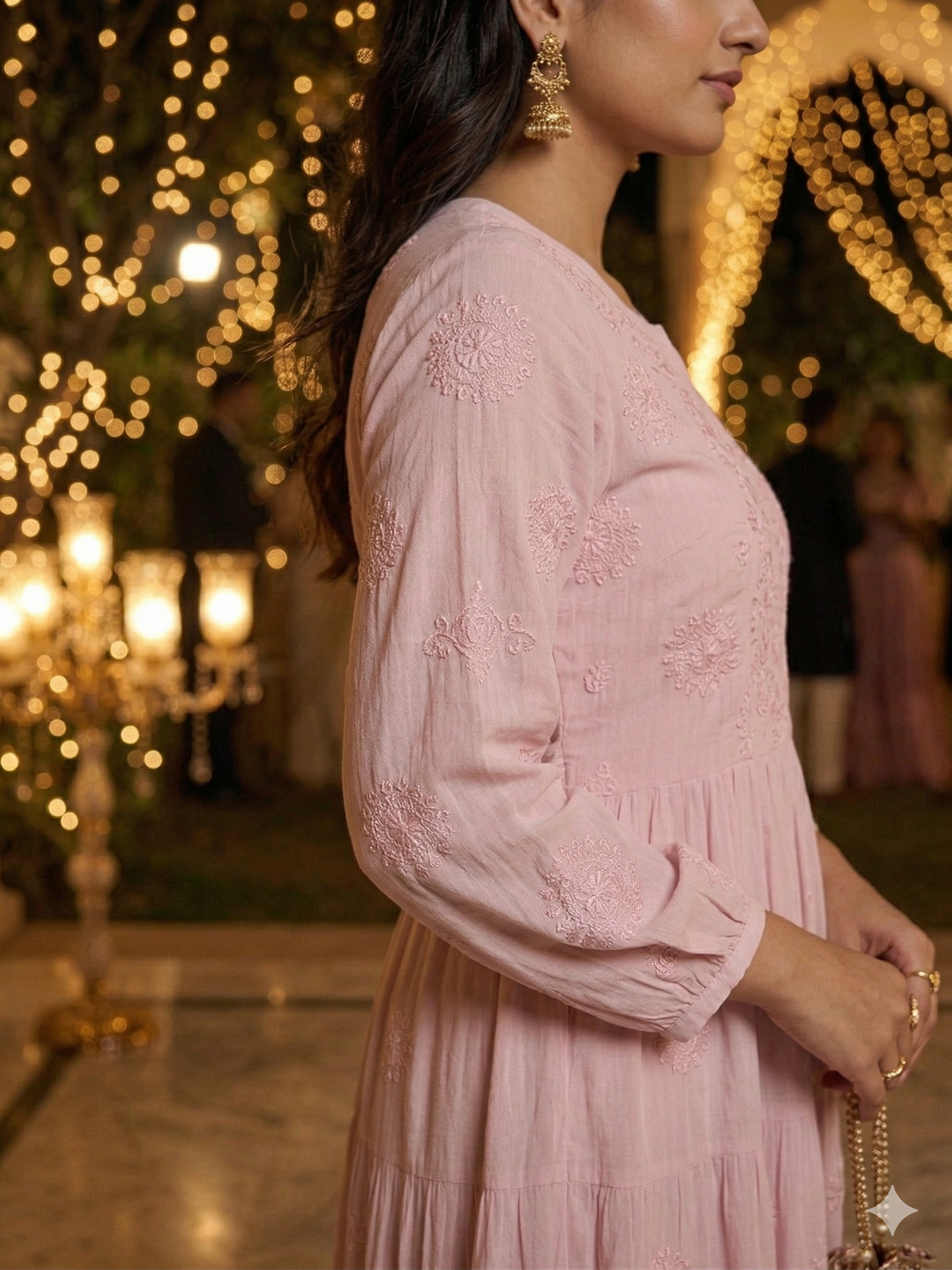 Elegant Onion Pink Georgette Chikankari Maxi Dress - SHILVIKA