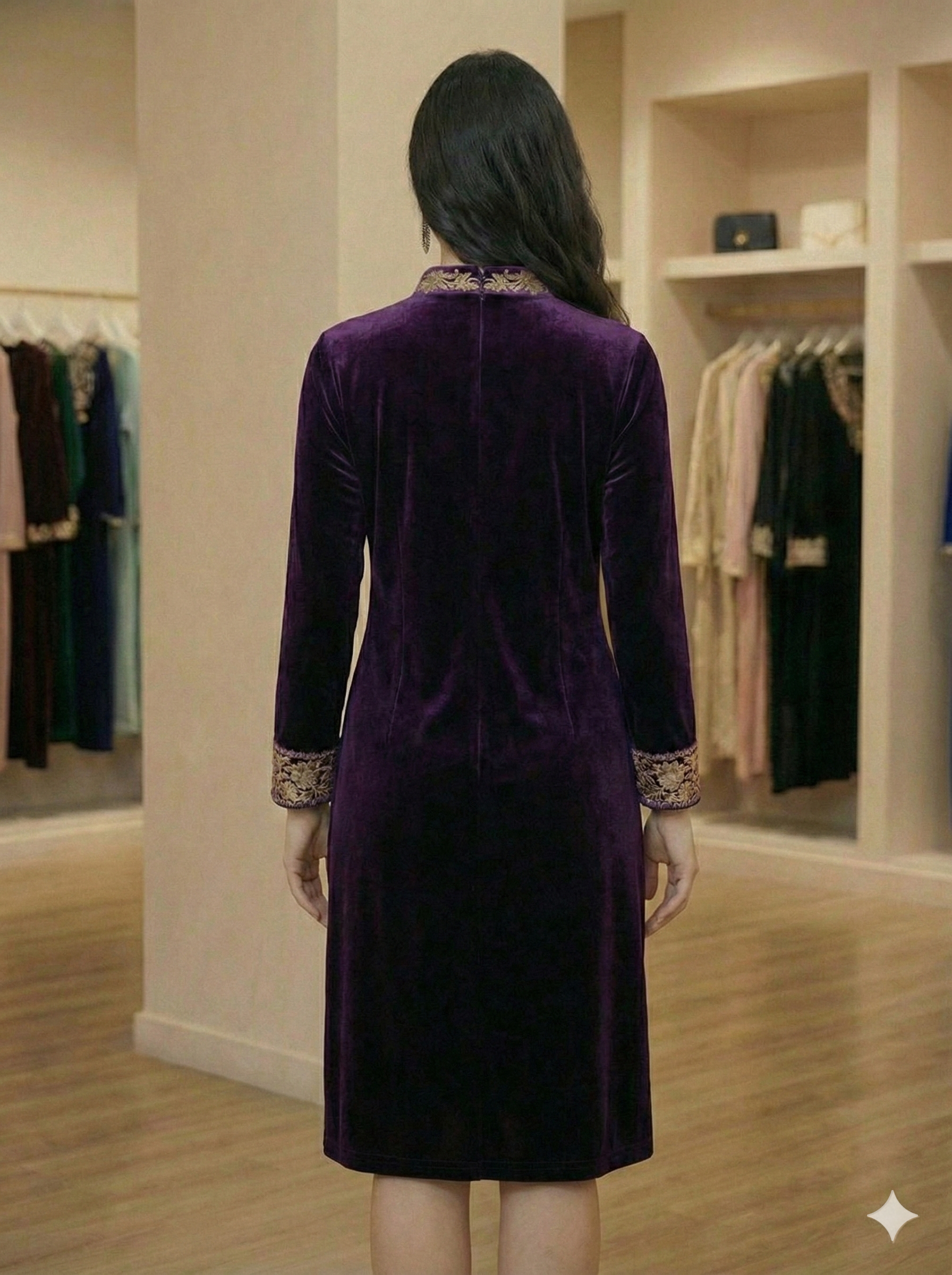 Velvet Embroidered Tunic Dress - Purple - SHILVIKA