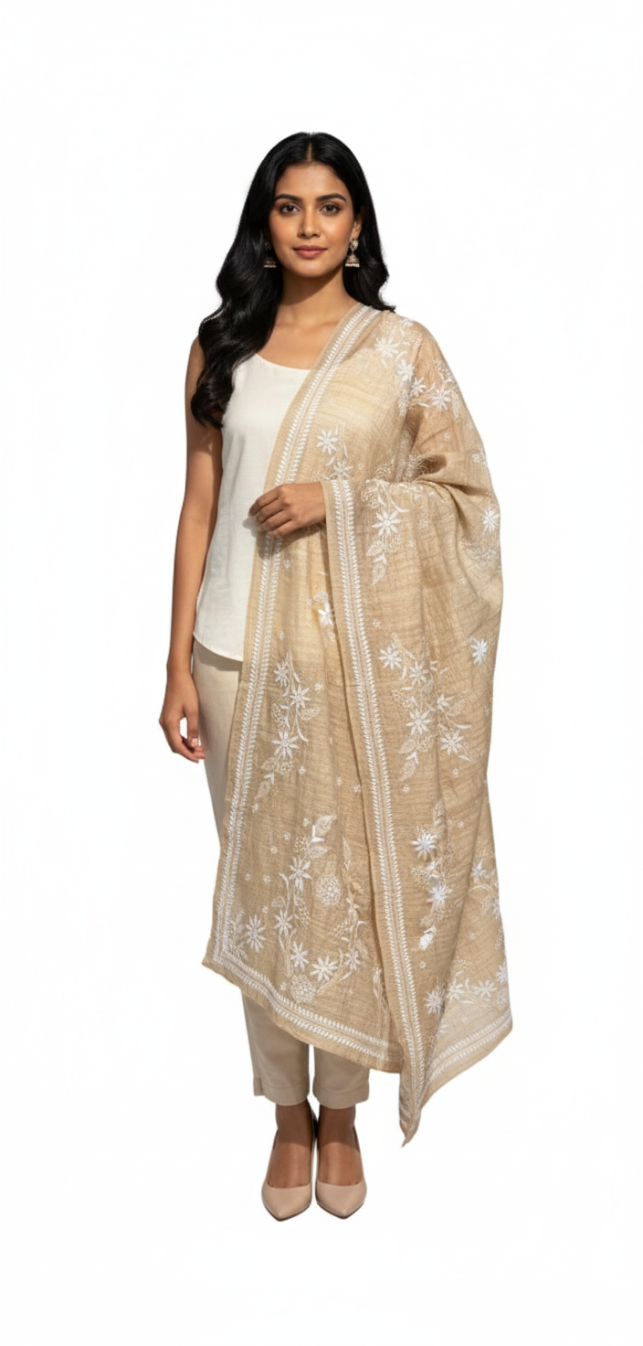 Chikankari Tusser Silk Stole