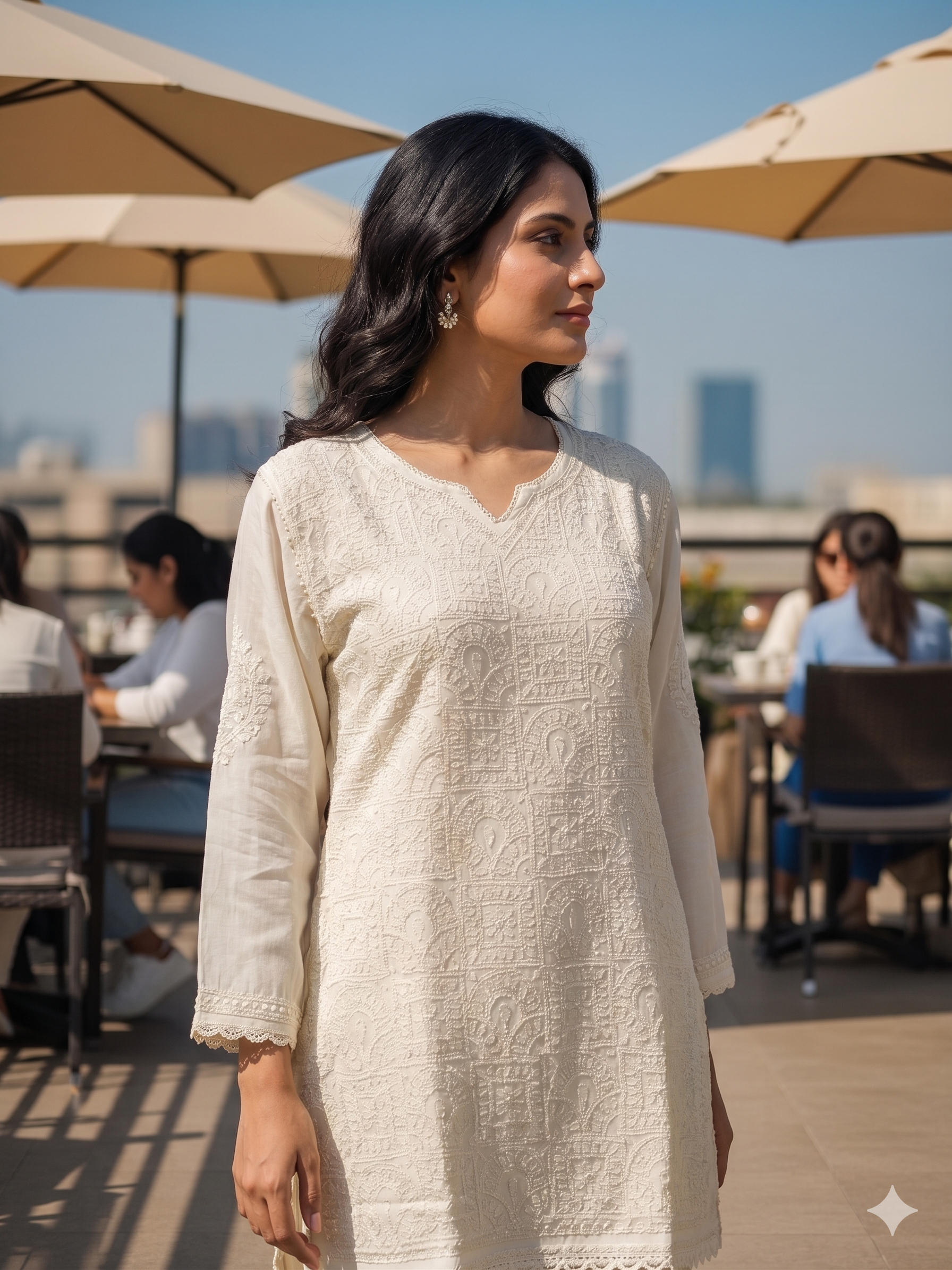 Ivory Hand-Embroidered Chikankari Top with Matching Lace Details - SHILVIKA