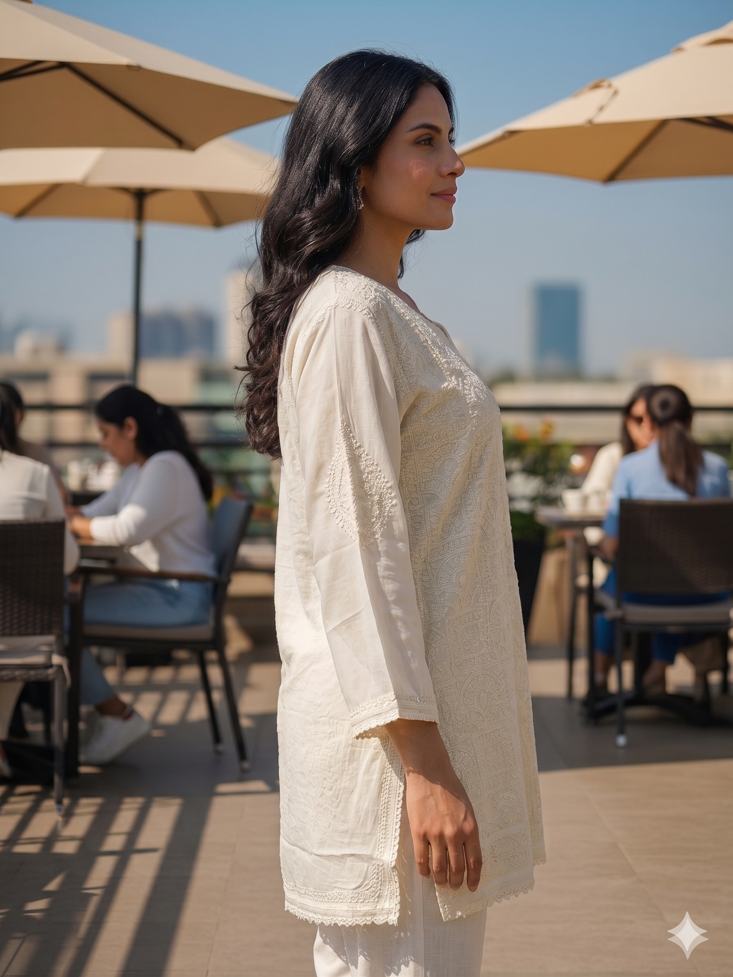 Ivory Hand-Embroidered Chikankari Top with Matching Lace Details - SHILVIKA