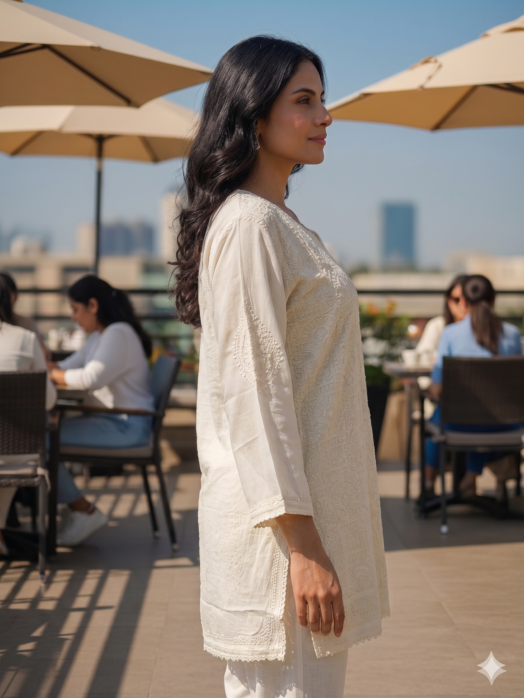 Ivory Hand-Embroidered Chikankari Top with Matching Lace Details - SHILVIKA