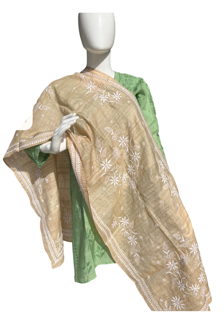 Chikankari Tusser Silk Stole - SHILVIKA