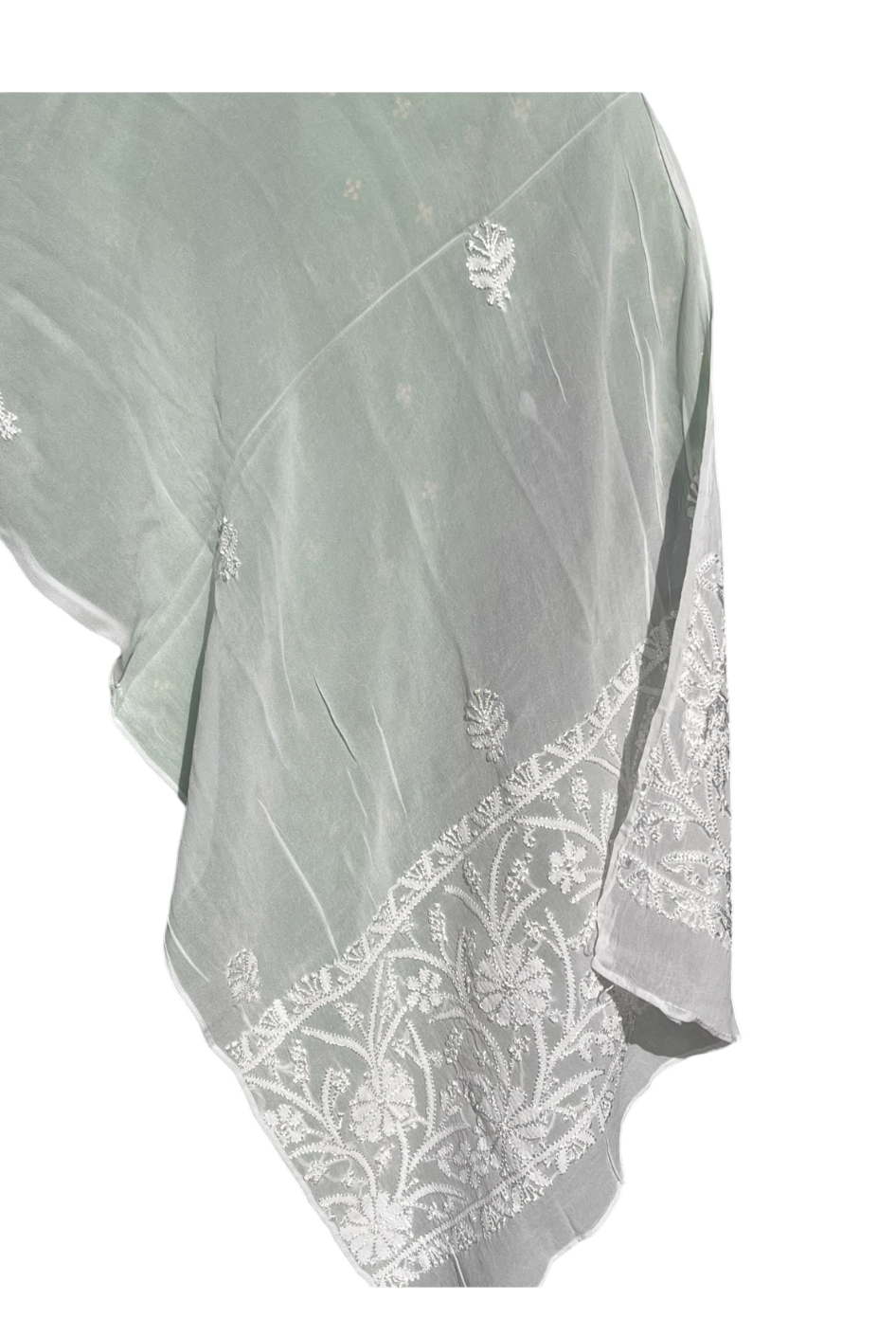 White Chikankari Georgette Silk Stole - SHILVIKA
