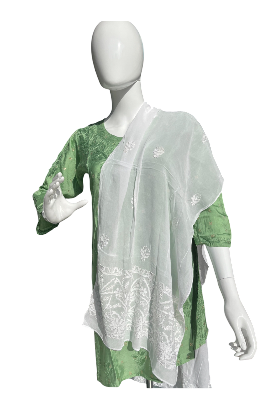 White Chikankari Georgette Silk Stole - SHILVIKA