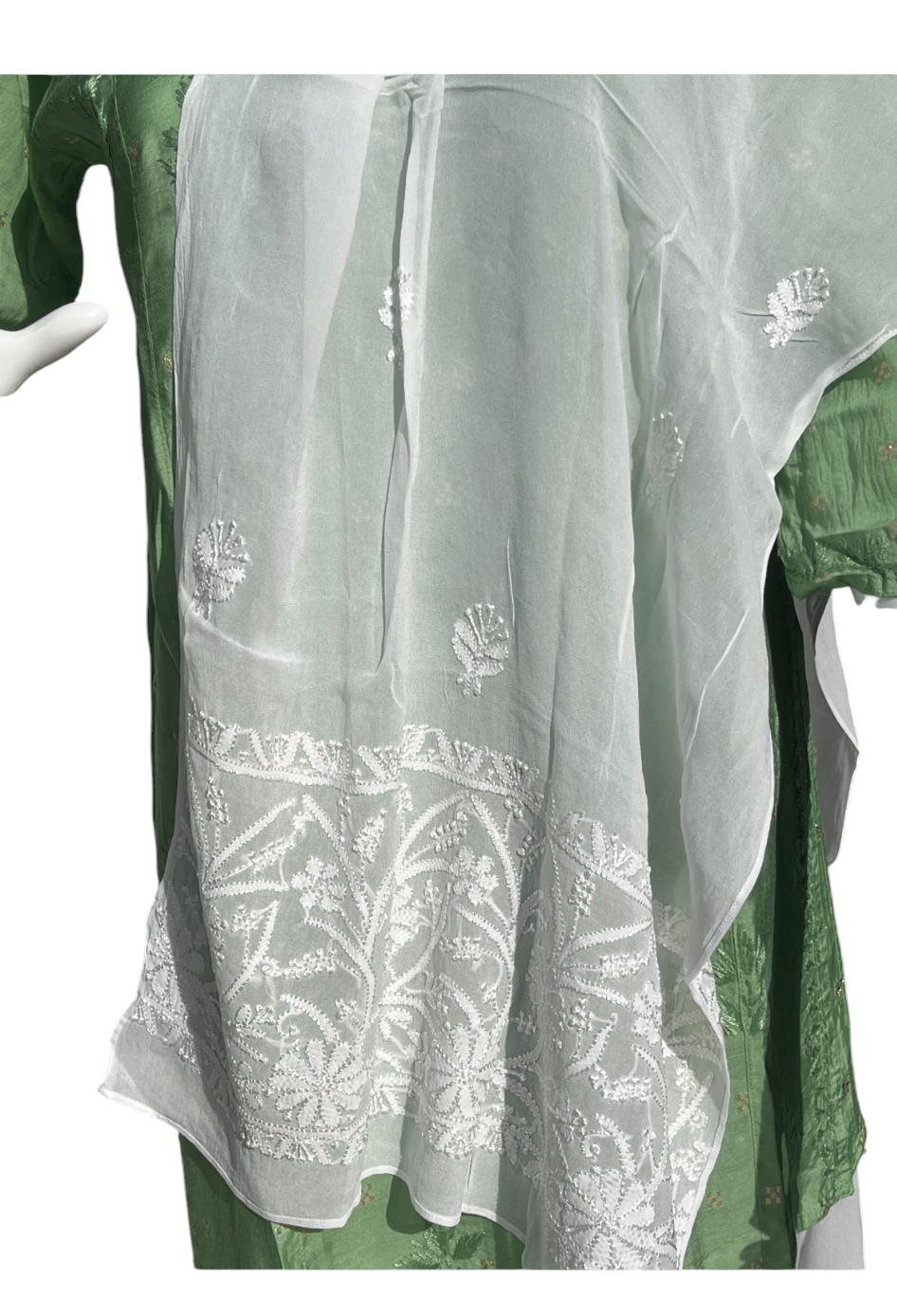 White Chikankari Georgette Silk Stole - SHILVIKA