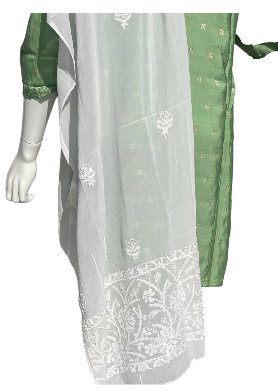 White Chikankari Georgette Silk Stole - SHILVIKA