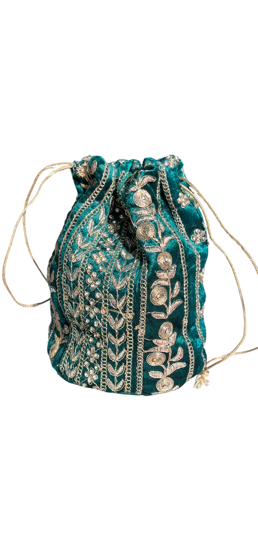 Zardozi Potli Bag with Gold Embroidery - Handcrafted - SHILVIKA