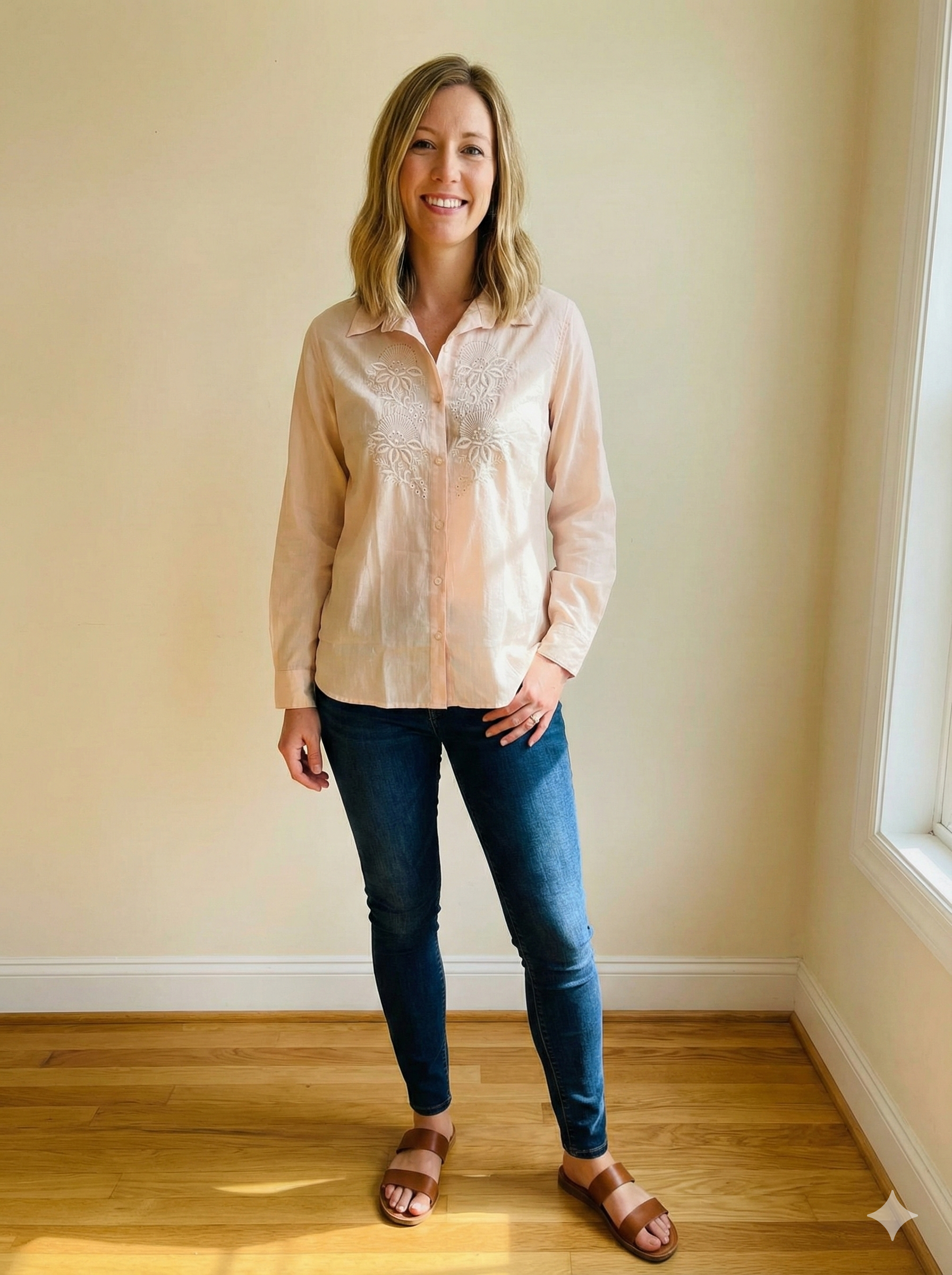 Pure Silk Shirt with Chikan Embroidery - Nude - SHILVIKA