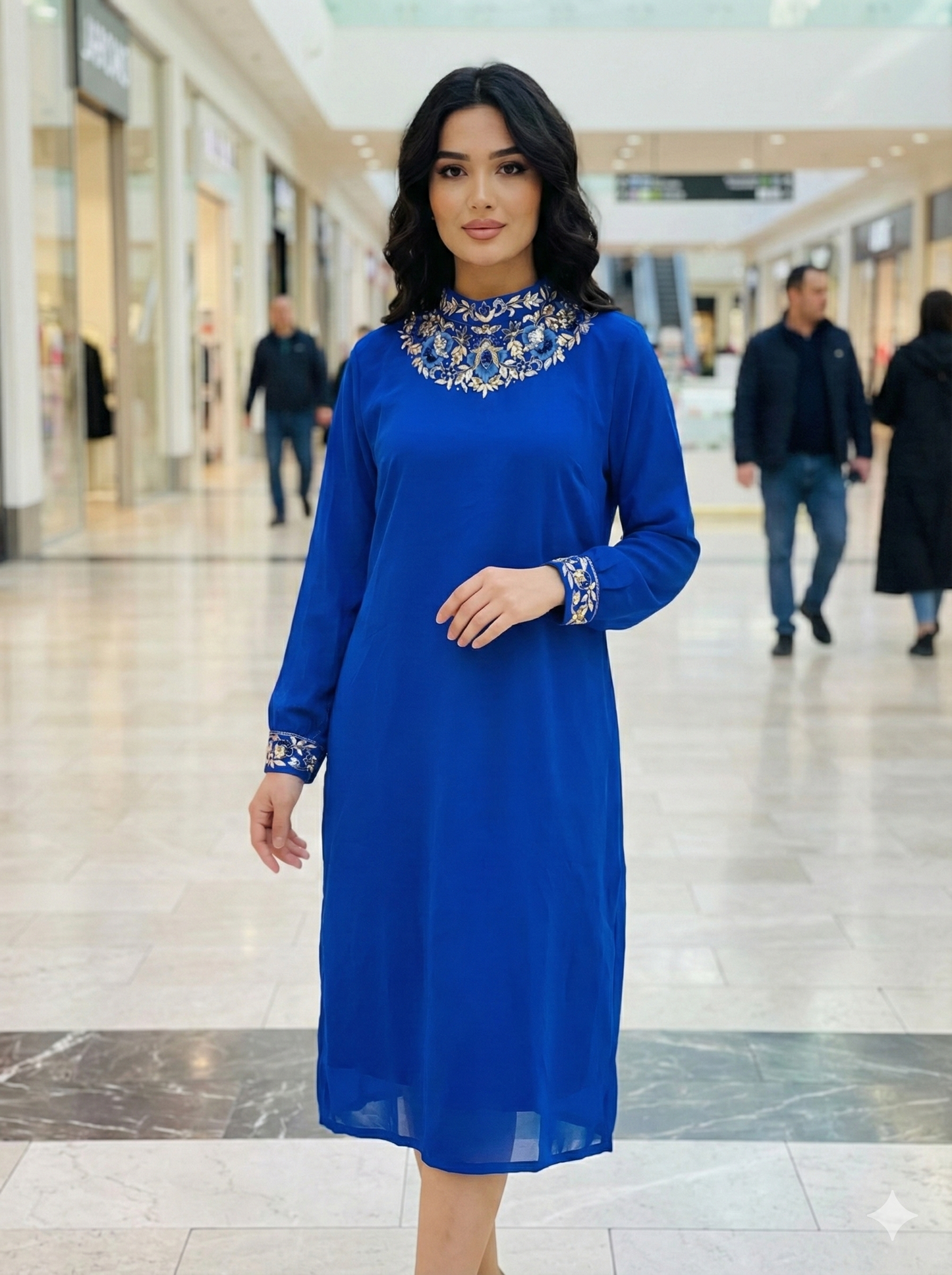 Pure Silk Double Georgette Tunic Dress - Royal Blue - SHILVIKA