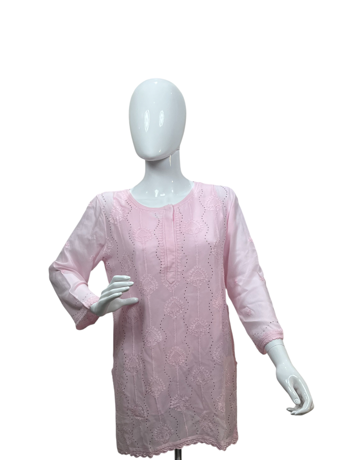 Pink Chikankari Kurta with Mukaish, Jali & Lace Details - SHILVIKA