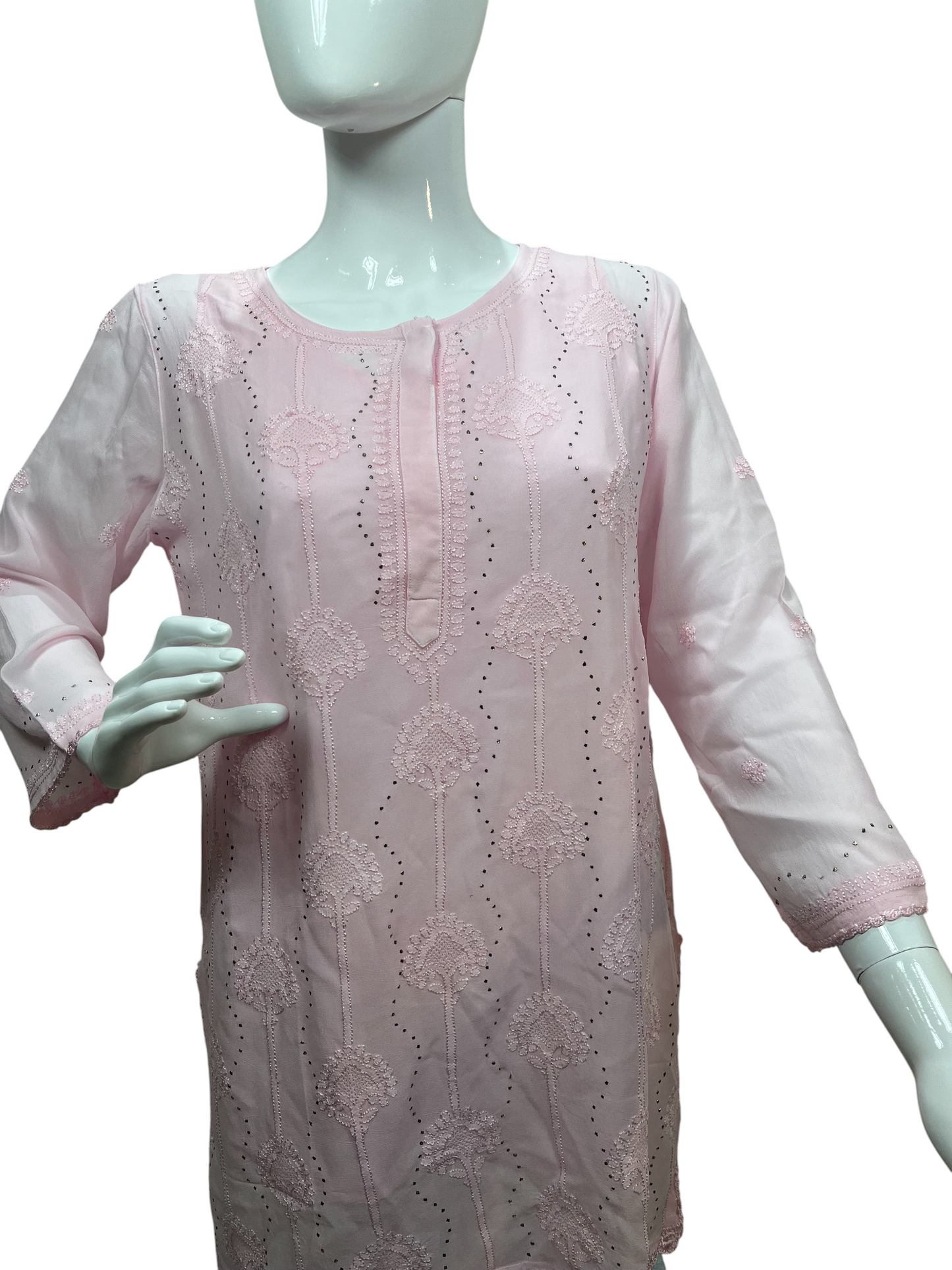 Pink Chikankari Kurta with Mukaish, Jali & Lace Details - SHILVIKA