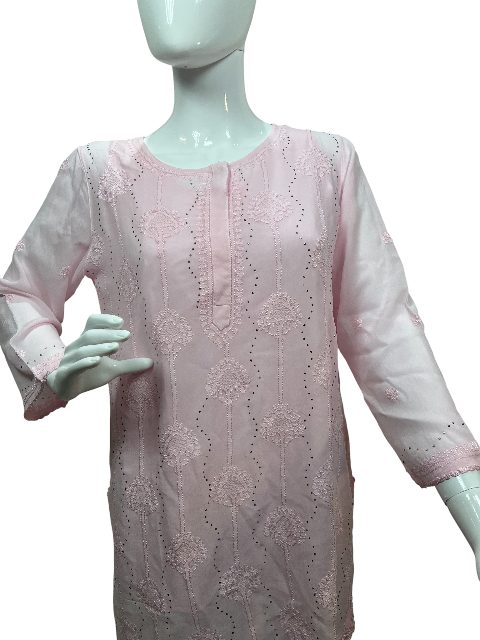 Pink Chikankari Kurta with Mukaish, Jali & Lace Details - SHILVIKA