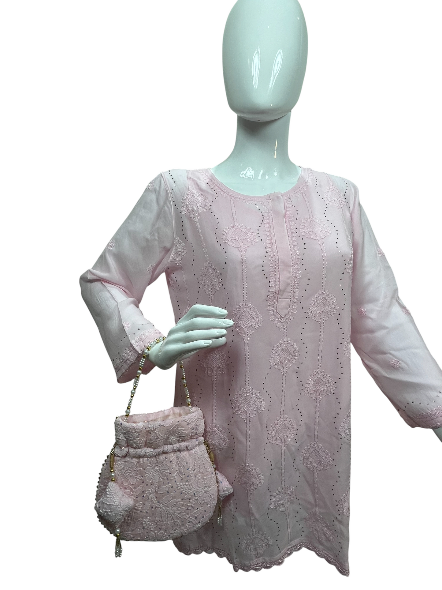 Pink Chikankari Kurta with Mukaish, Jali & Lace Details - SHILVIKA