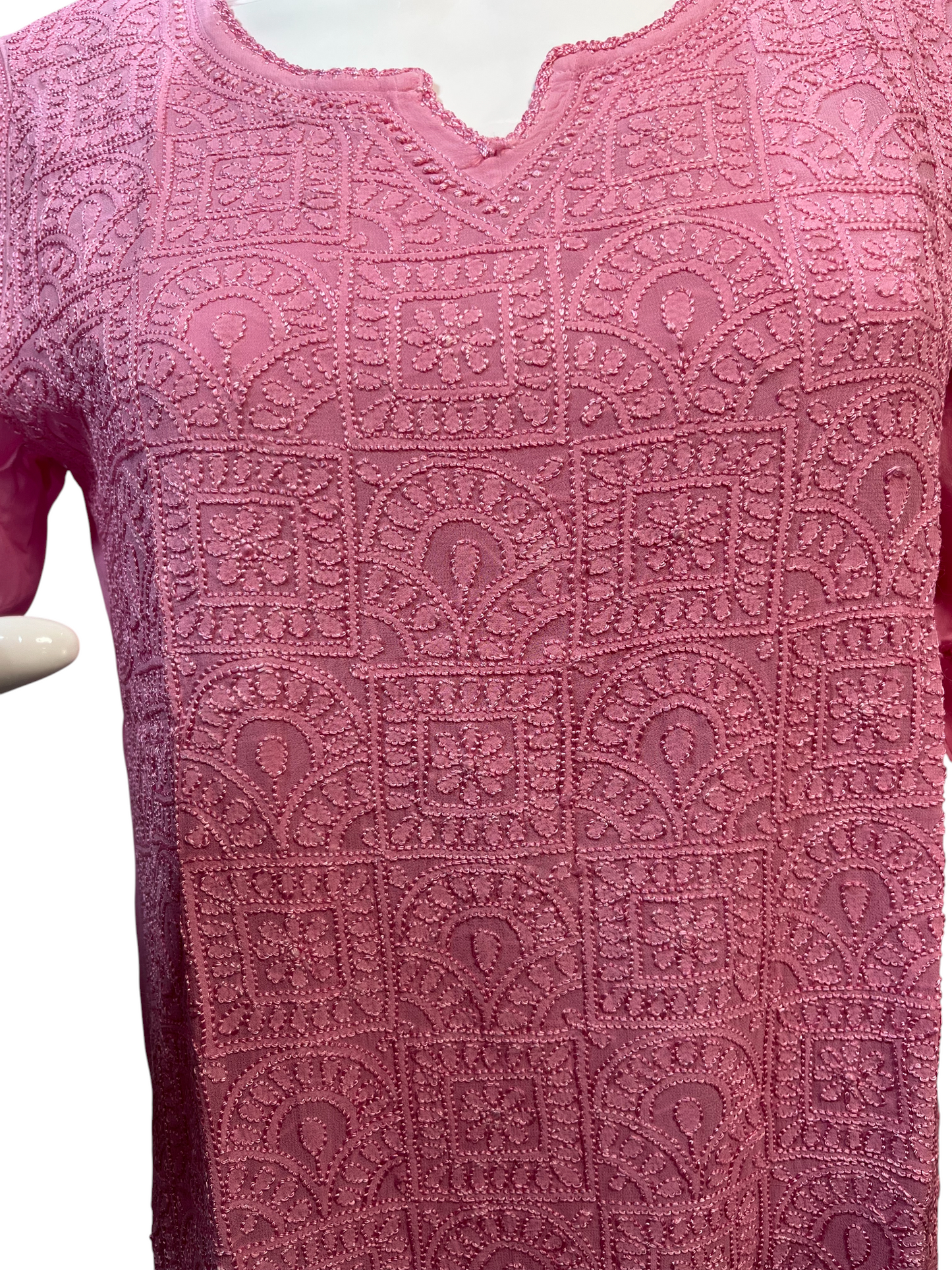 Pink Hand-Embroidered Chikankari Top with Matching Lace Details - SHILVIKA
