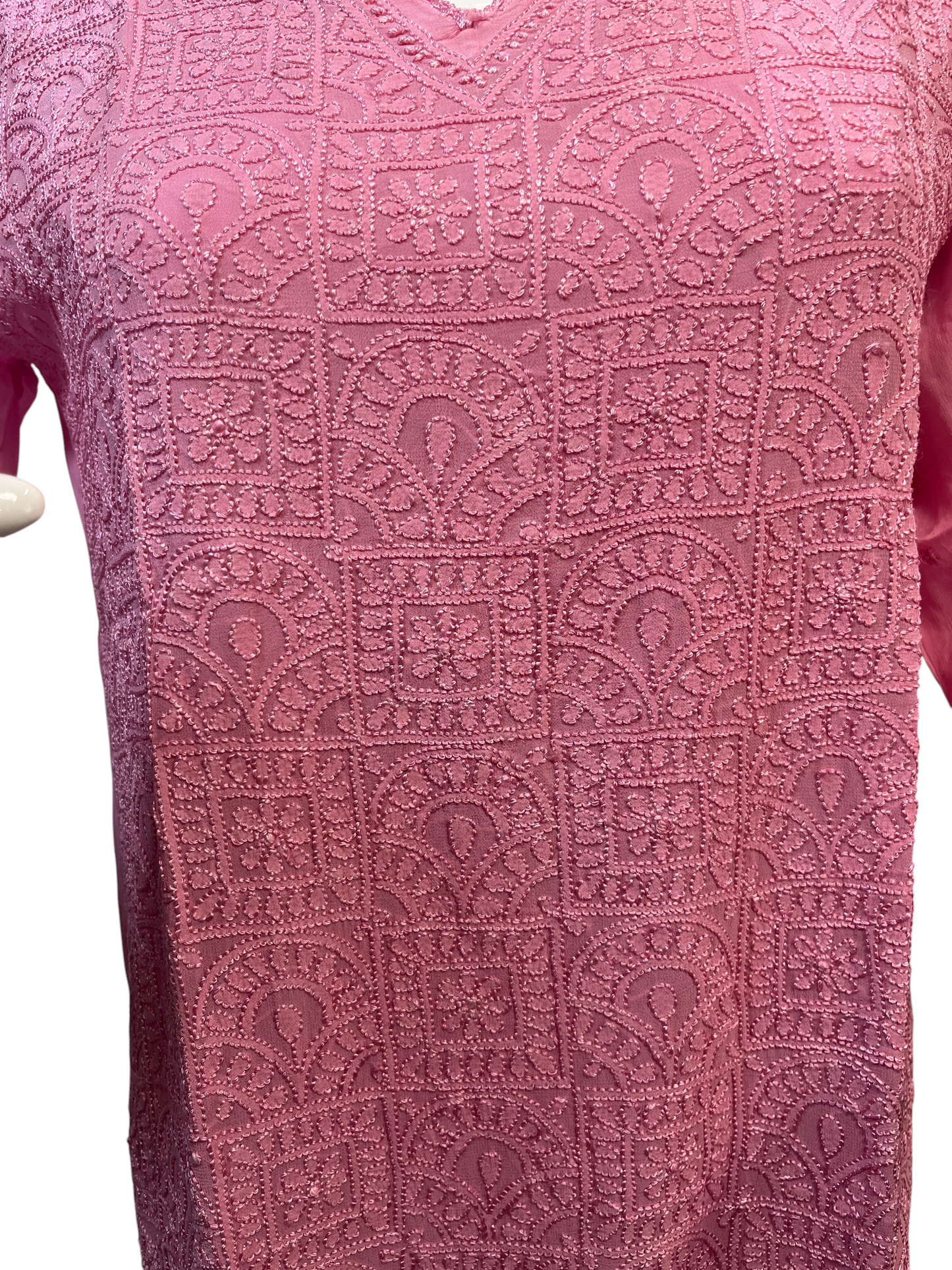 Pink Hand-Embroidered Chikankari Top with Matching Lace Details - SHILVIKA