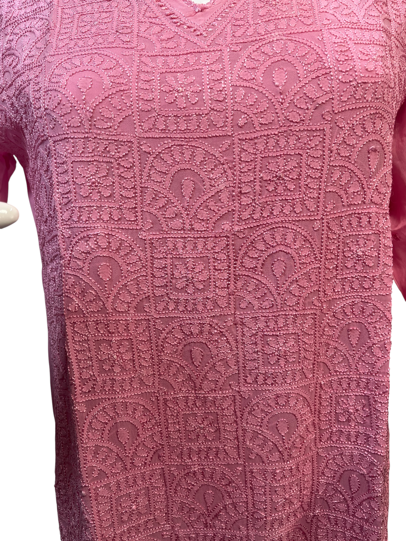 Pink Hand-Embroidered Chikankari Top with Matching Lace Details - SHILVIKA